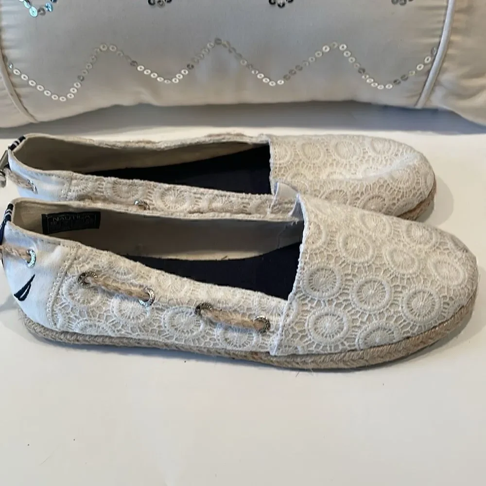 Nautica Rudder 2 Anchor Espadrille Slip-on White Lace Shoes Women's 9